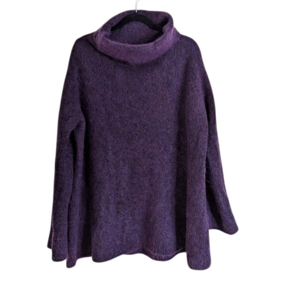 Eileen Fisher Merino Wool /Mohair Blend Cowl Neck Sweater Violet/Blue Sz L - Picture 1 of 5